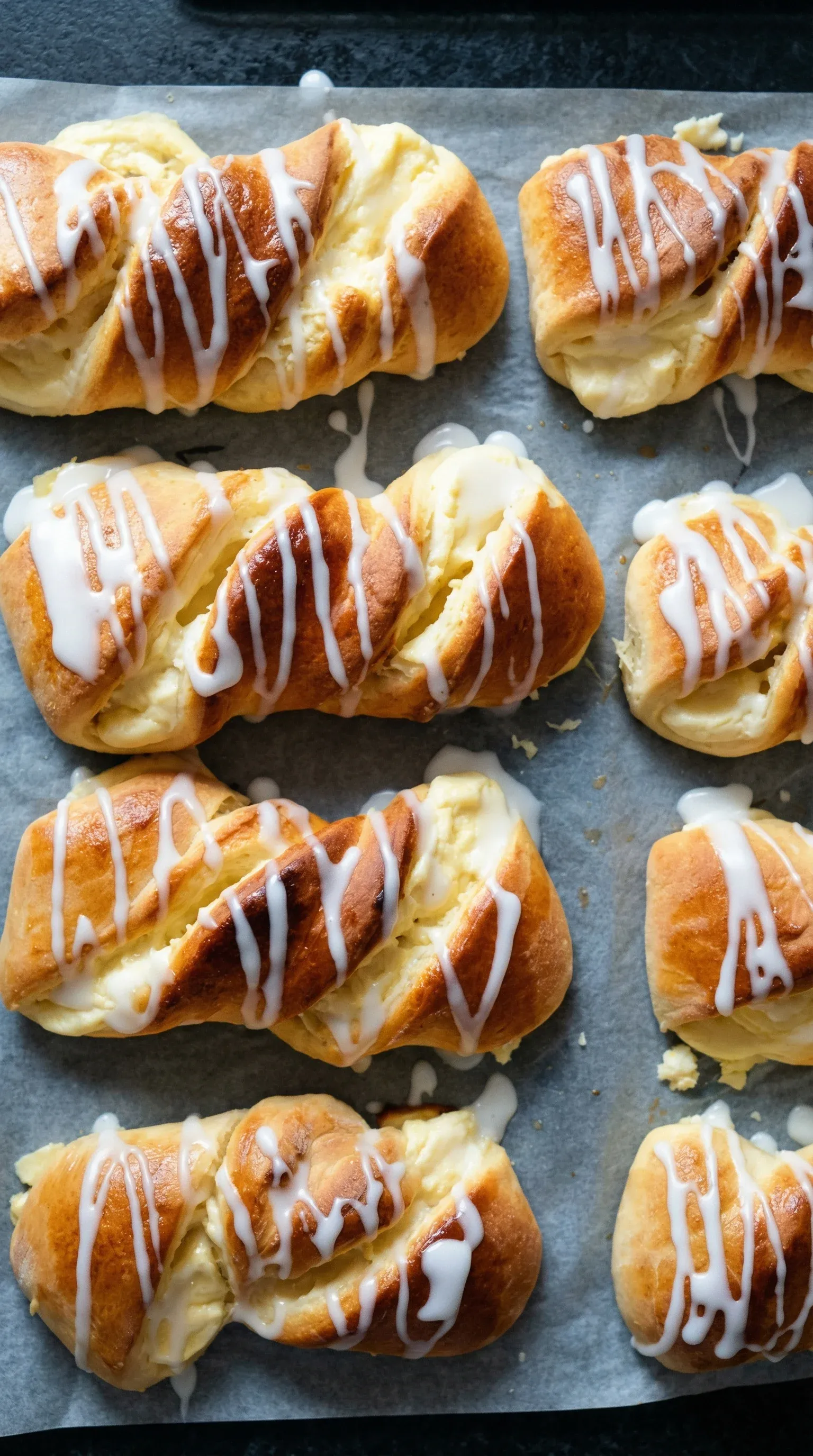 A tray of pastries with icing.