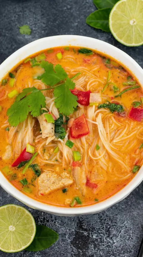 A bowl of soup with noodles and vegetables.