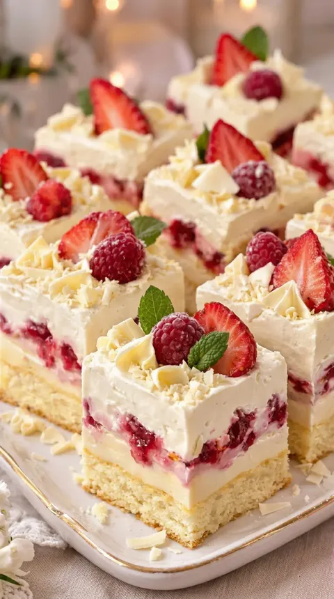 A slice of cake with strawberries and whipped cream.