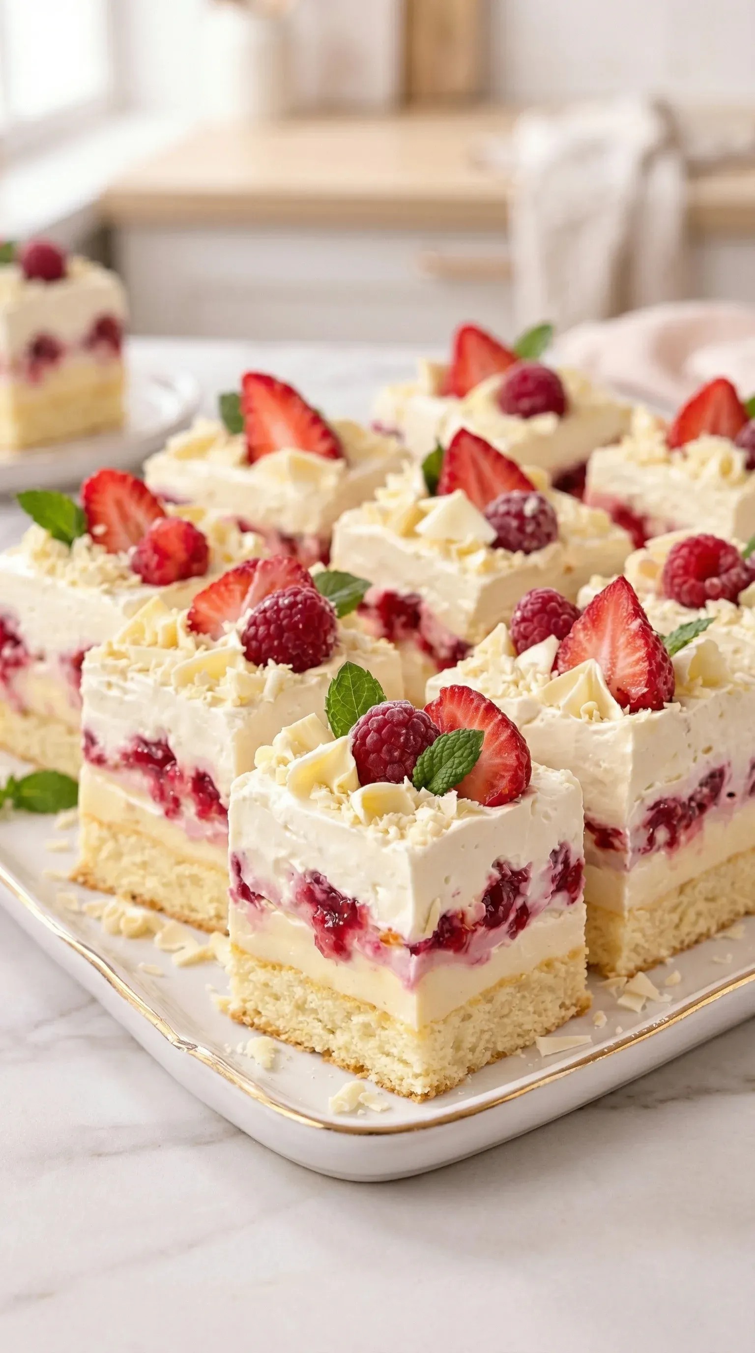 A plate of cake with strawberries and cream.