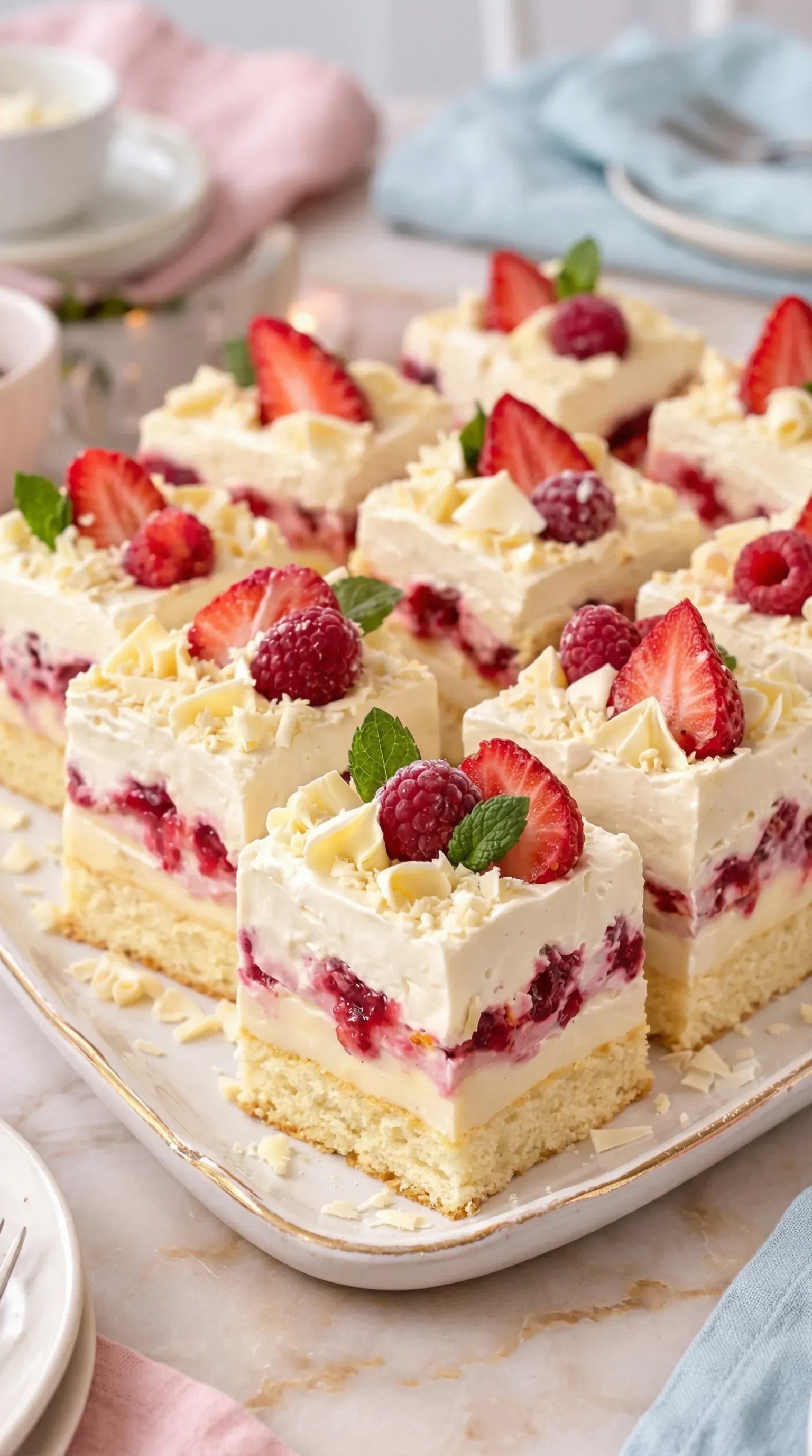 A plate of cake with strawberries and whipped cream.