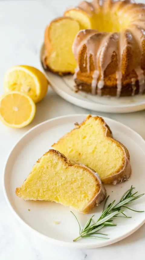 A slice of cake with lemon on top.