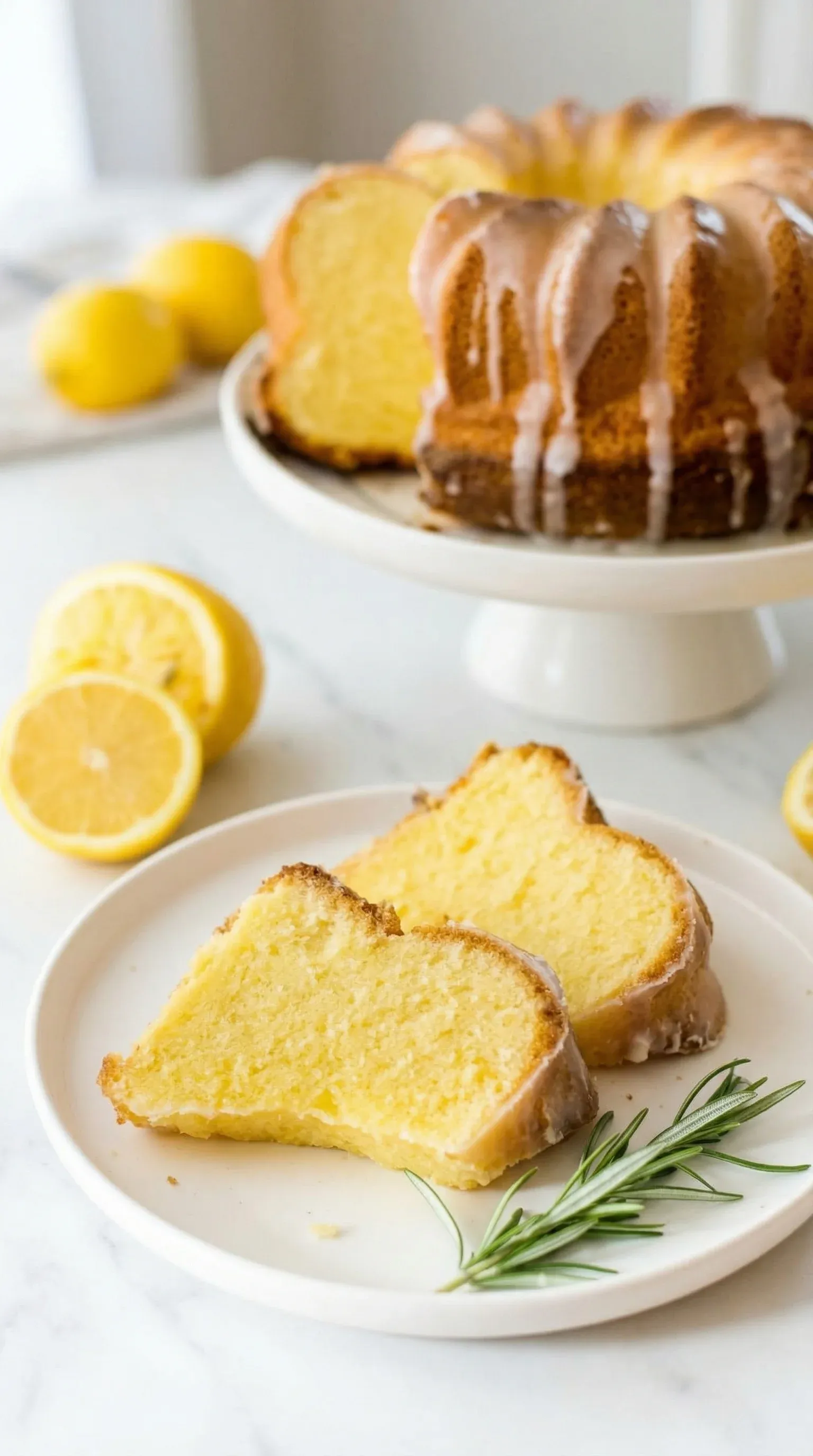 A slice of cake with lemon on top.