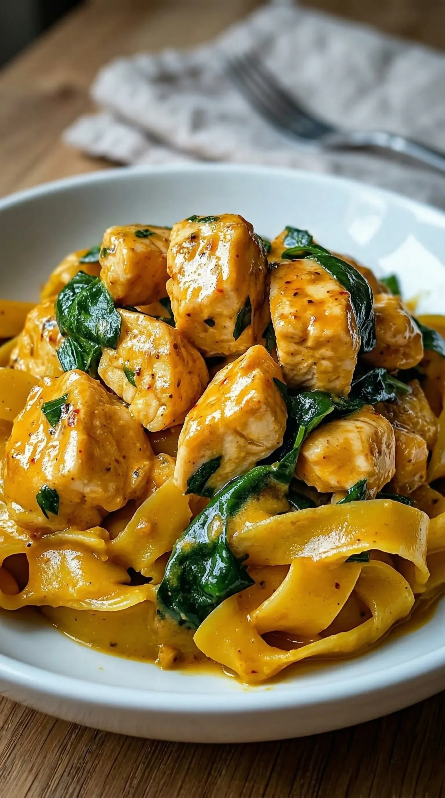 A plate of food with chicken and spinach.