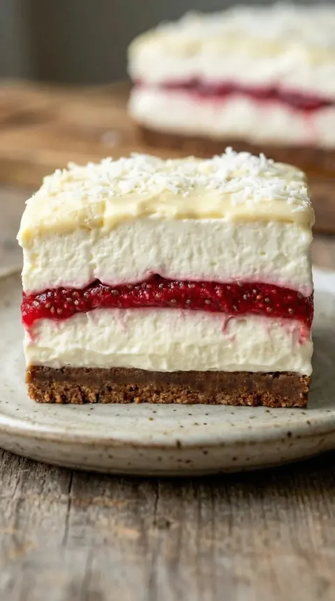 A slice of cake with strawberries on top.