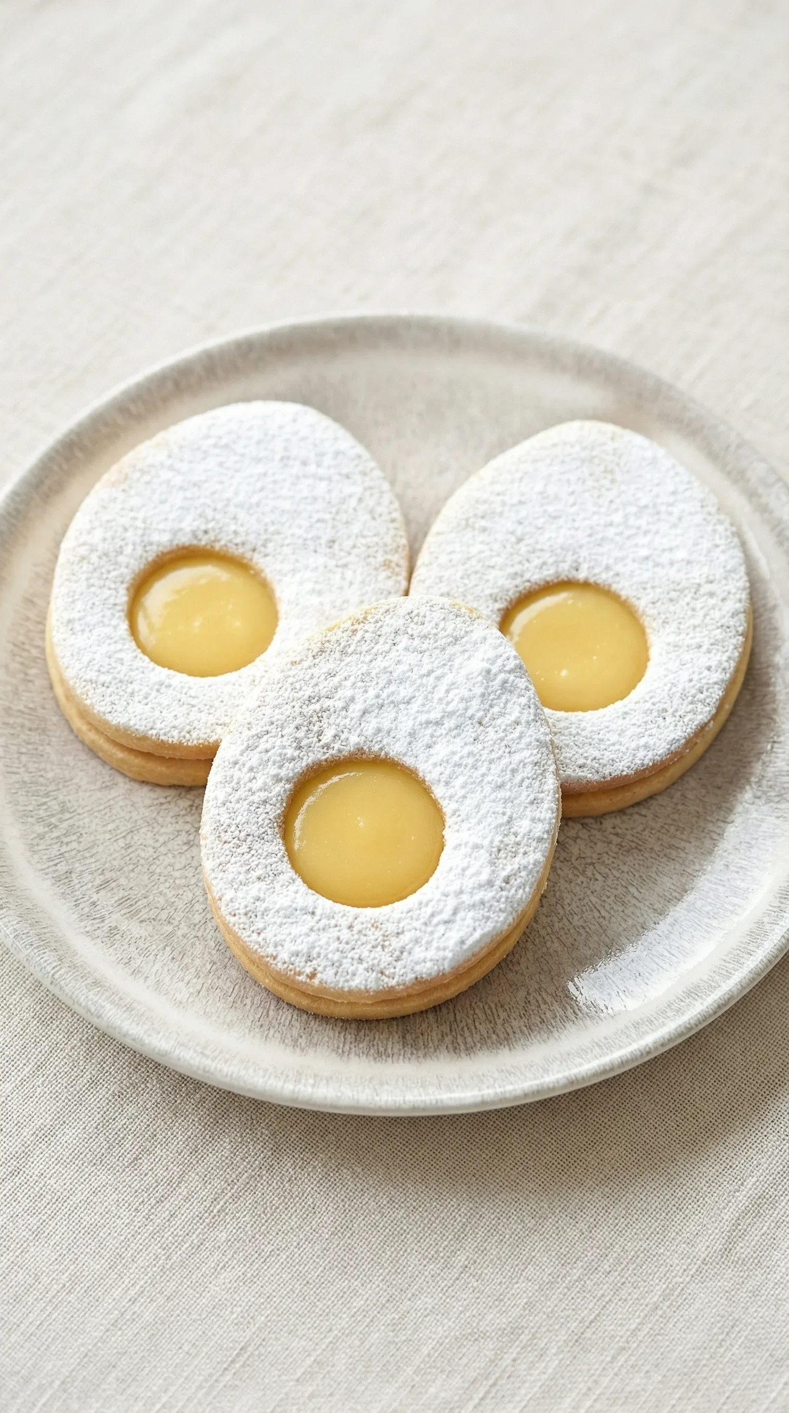 Three pastries with yellow filling on a plate.