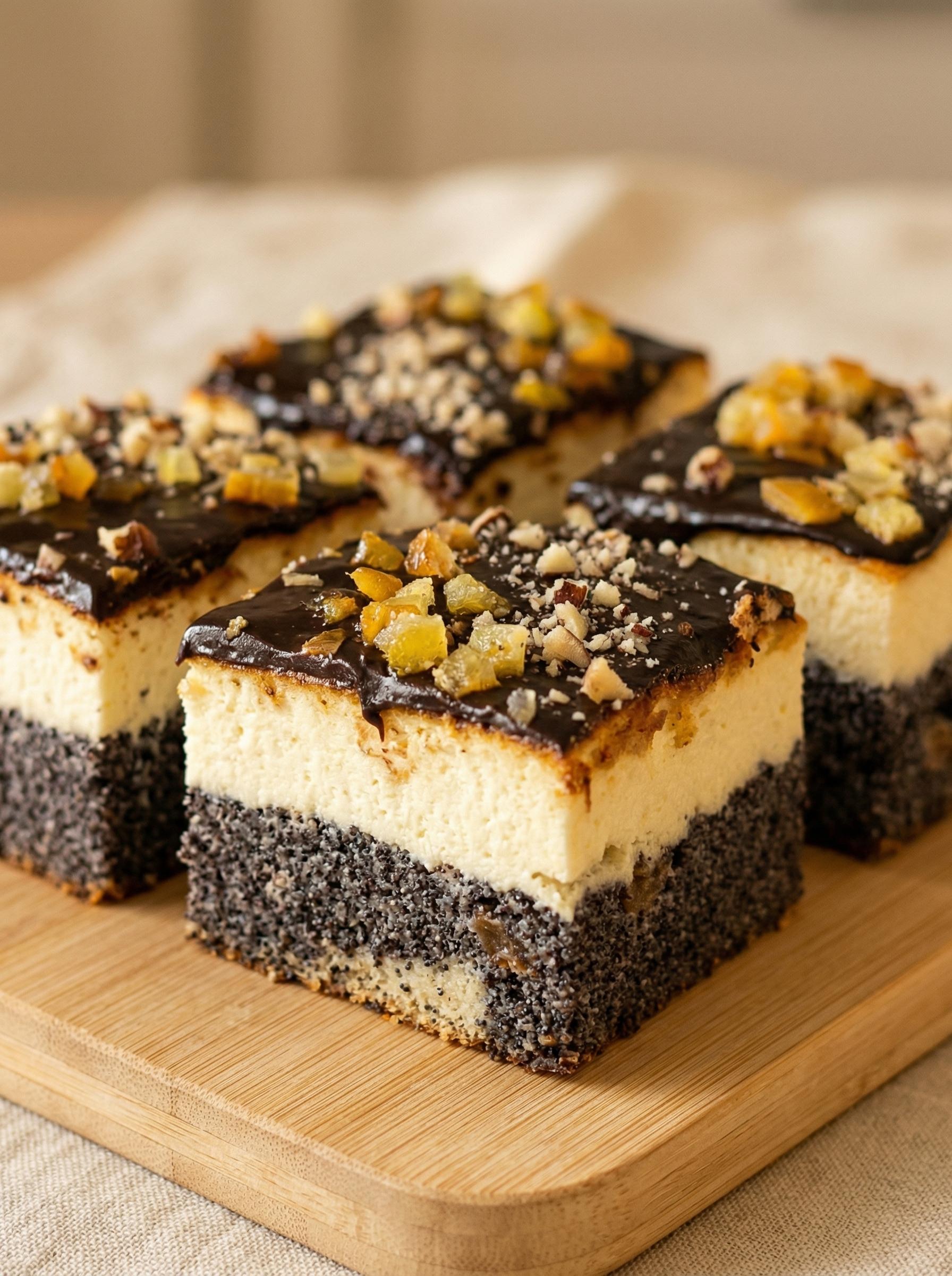 A slice of chocolate cake with nuts on top.