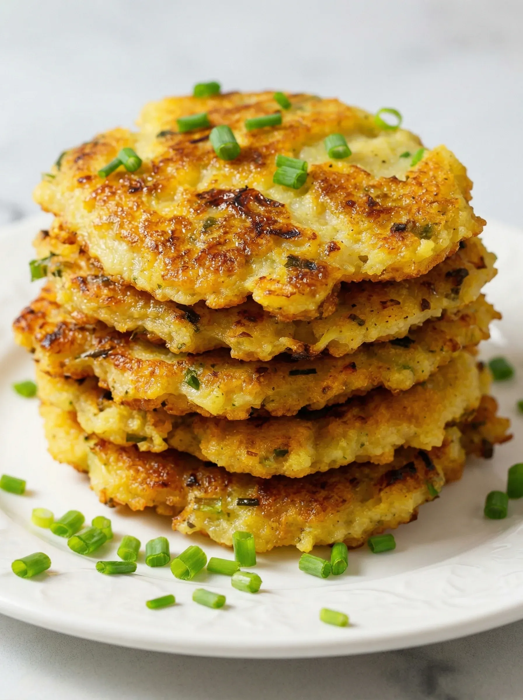 A stack of pancakes with green toppings.