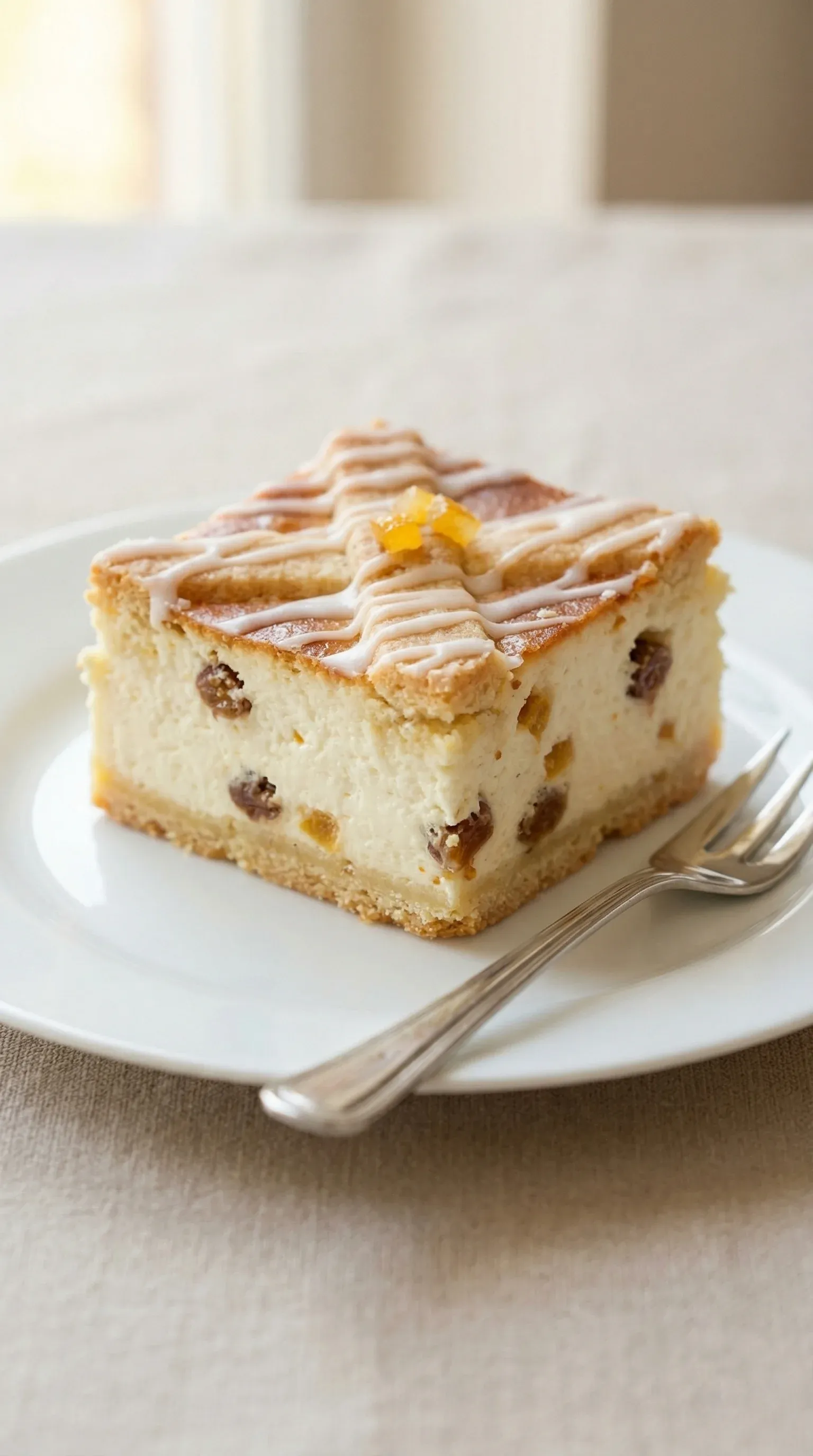 A slice of cake with a cross on top.