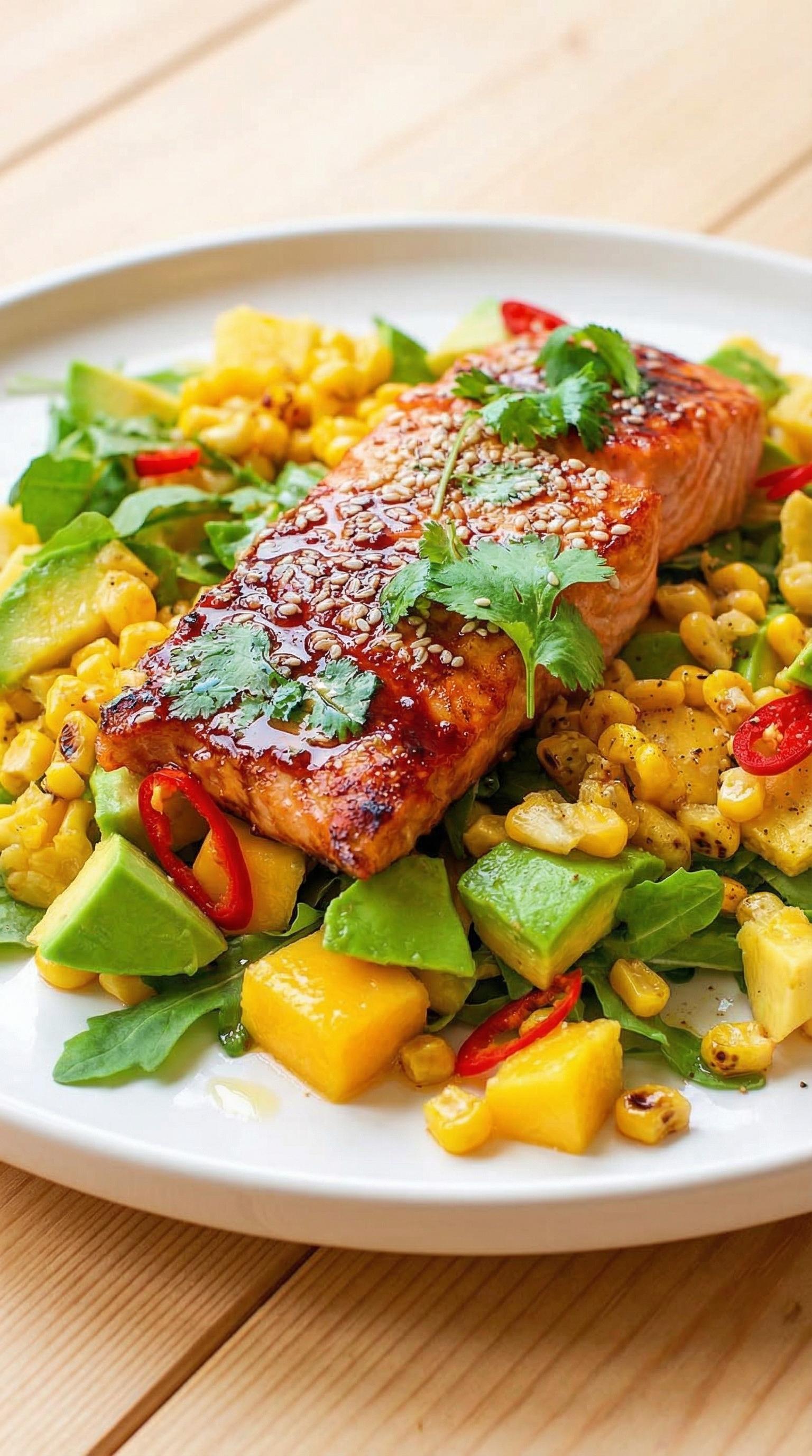 A plate of food with a salad and a piece of fish.