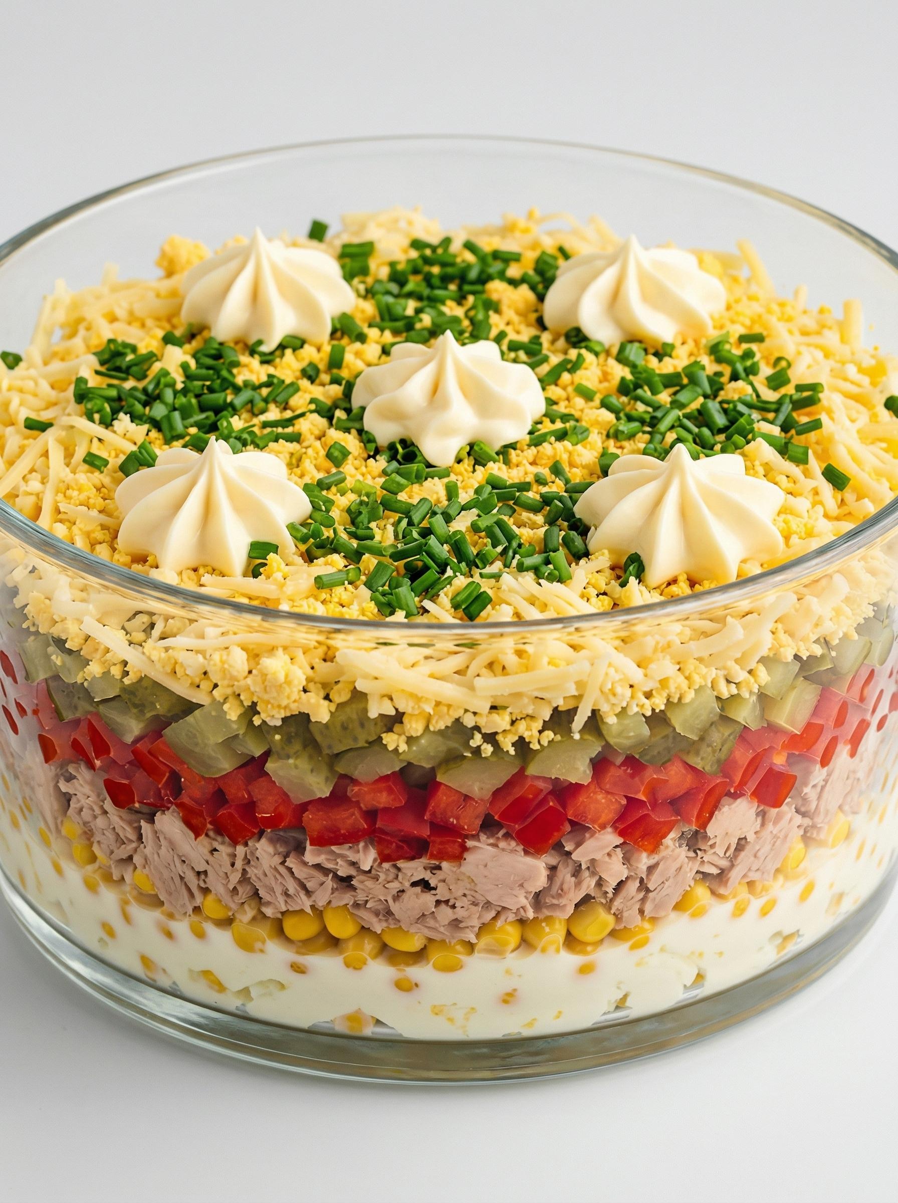 A glass bowl filled with a salad.