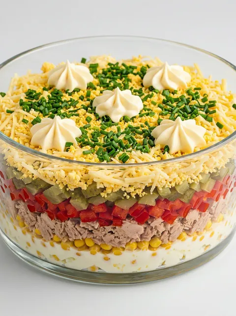 A glass bowl filled with a salad.