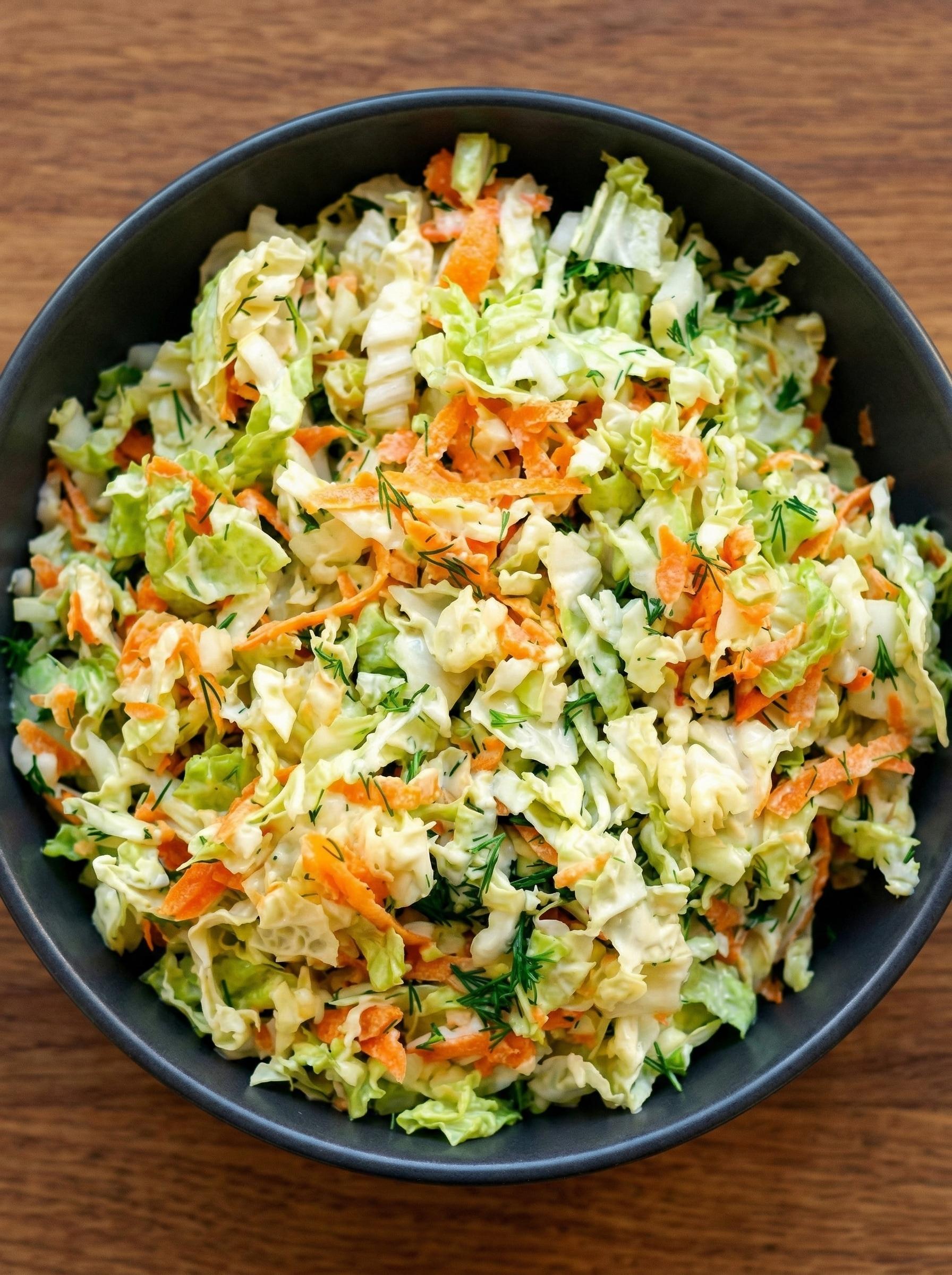 A bowl of cabbage salad with carrots.