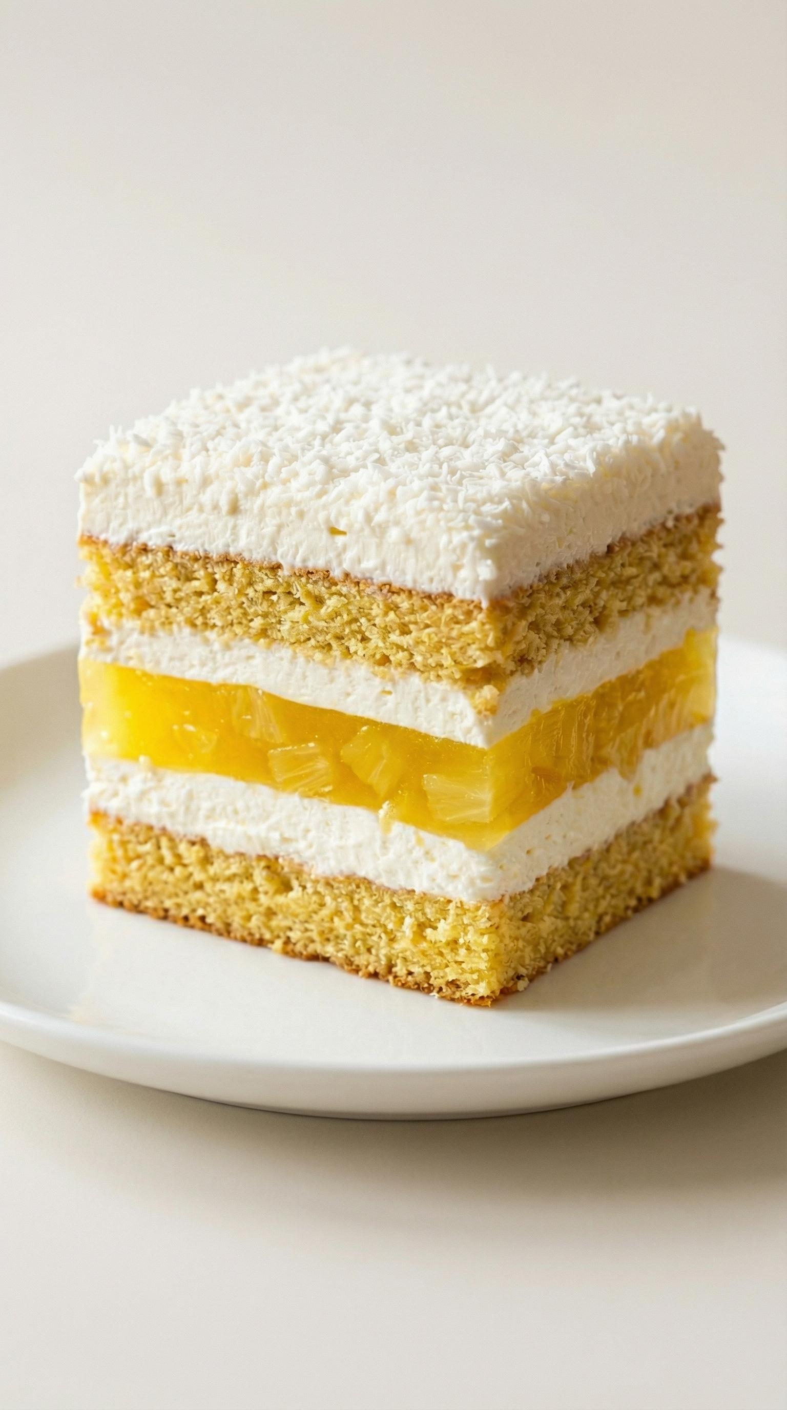 A slice of cake with a yellow filling.