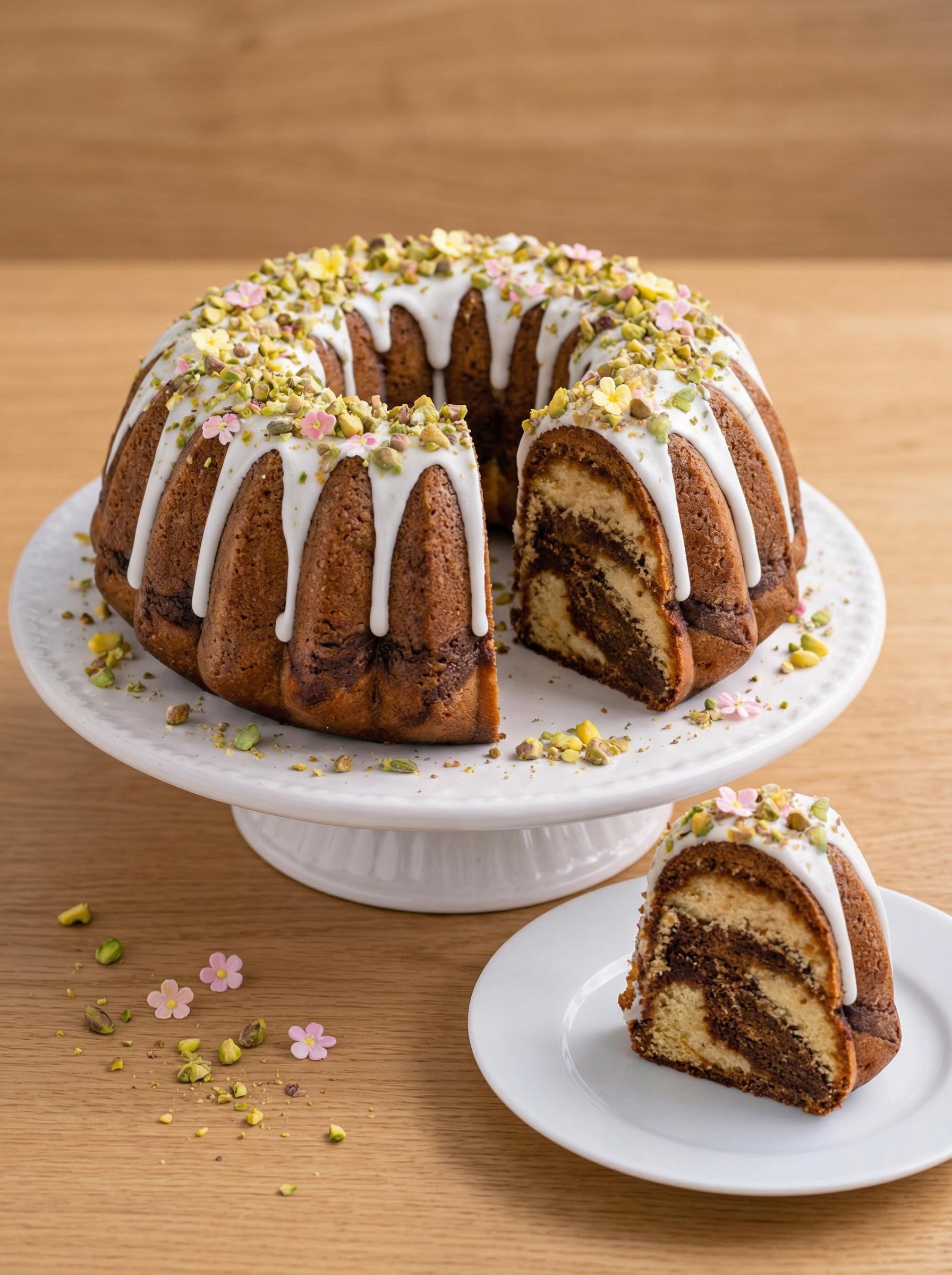 A slice of Babka marmurkowa wielkanocna.