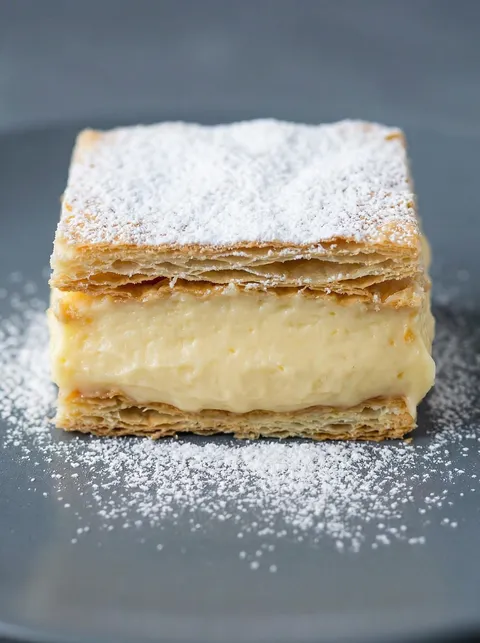 A slice of Kremówka Napoleonka.