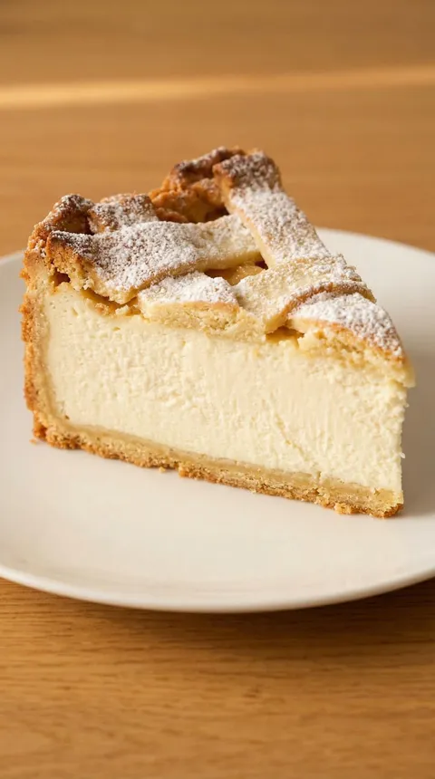 A slice of cheesecake on a plate.
