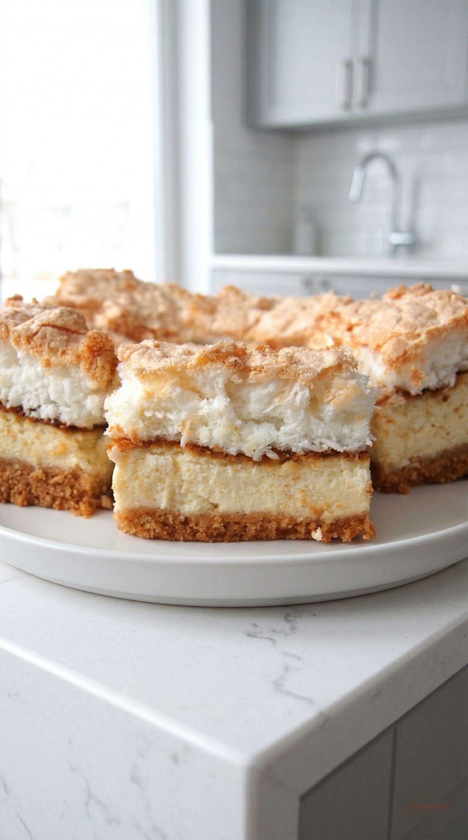 A slice of cake with coconut on top.
