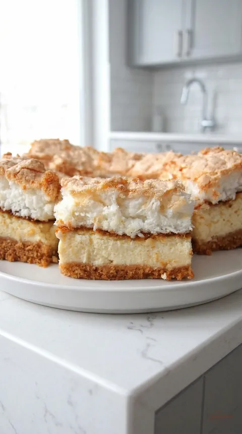 A slice of cake with coconut on top.
