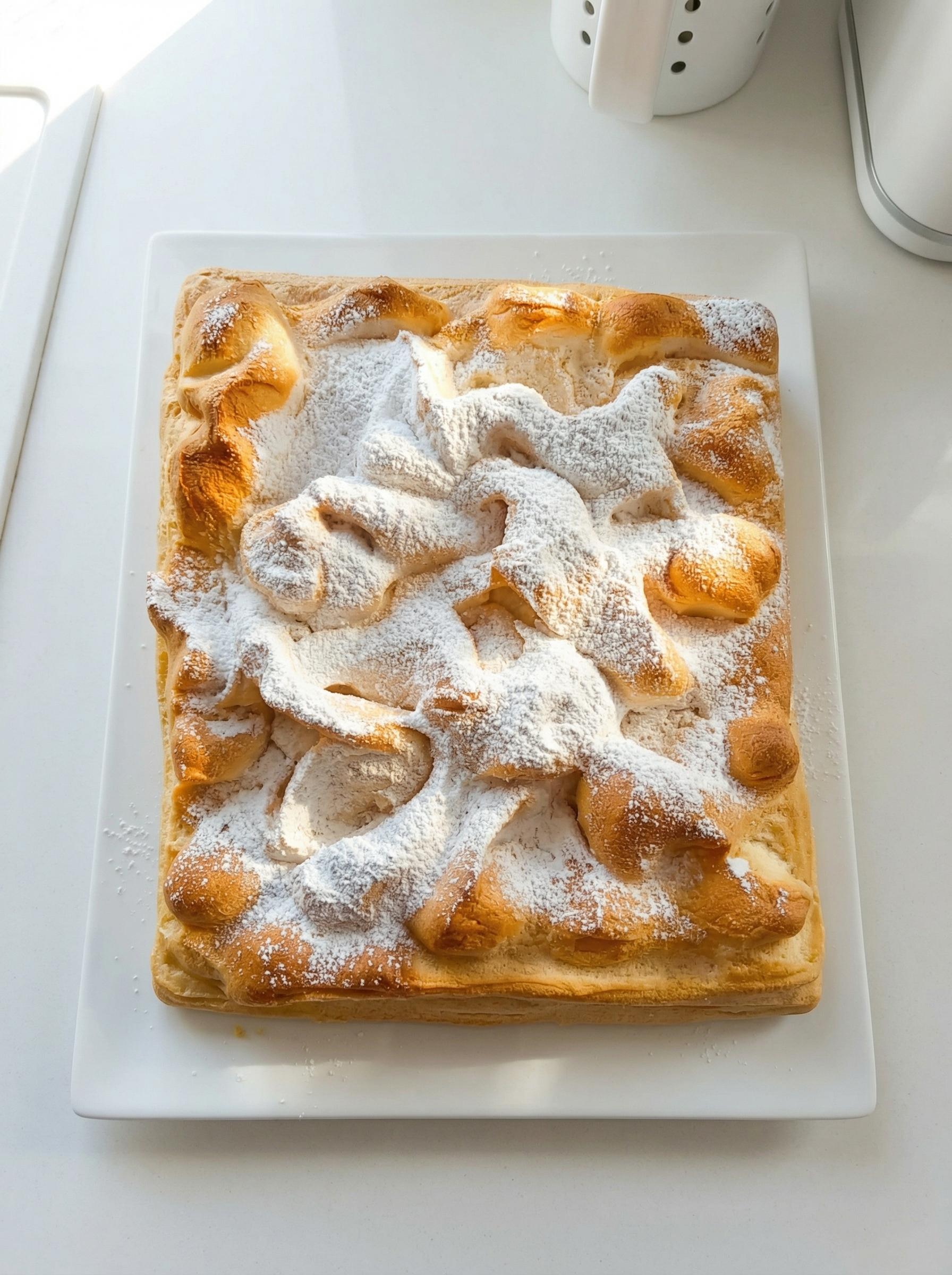 A plate of food with powdered sugar on top.