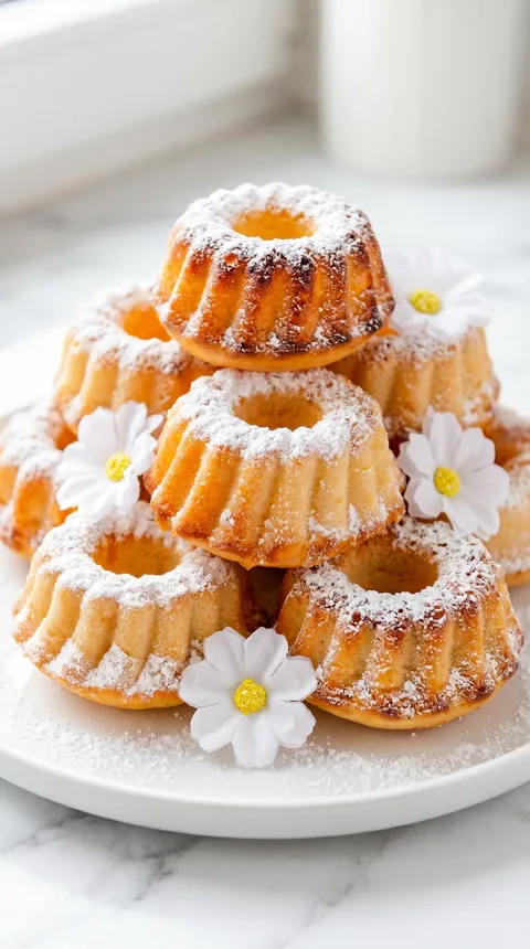 A stack of powdered sugar covered cakes.