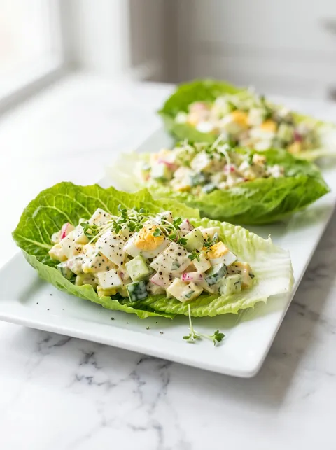 Two plates of lettuce wraps with chicken and vegetables.