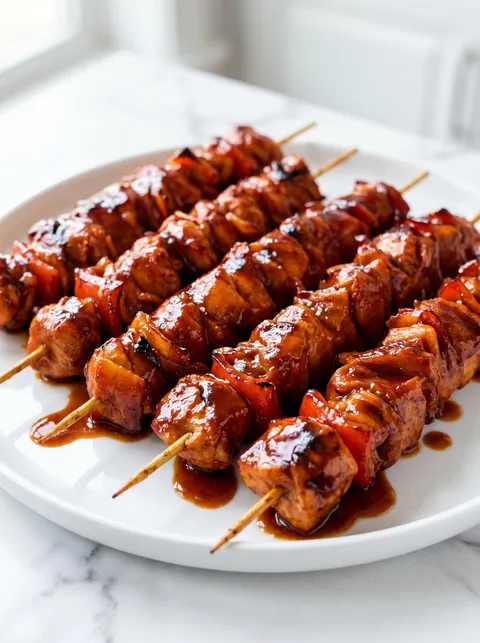 A plate of barbecue skewers.