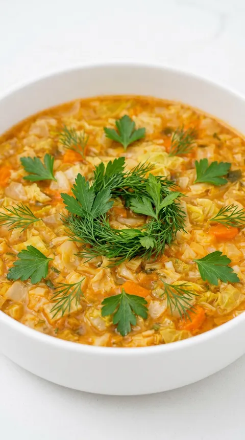 A bowl of soup with vegetables.