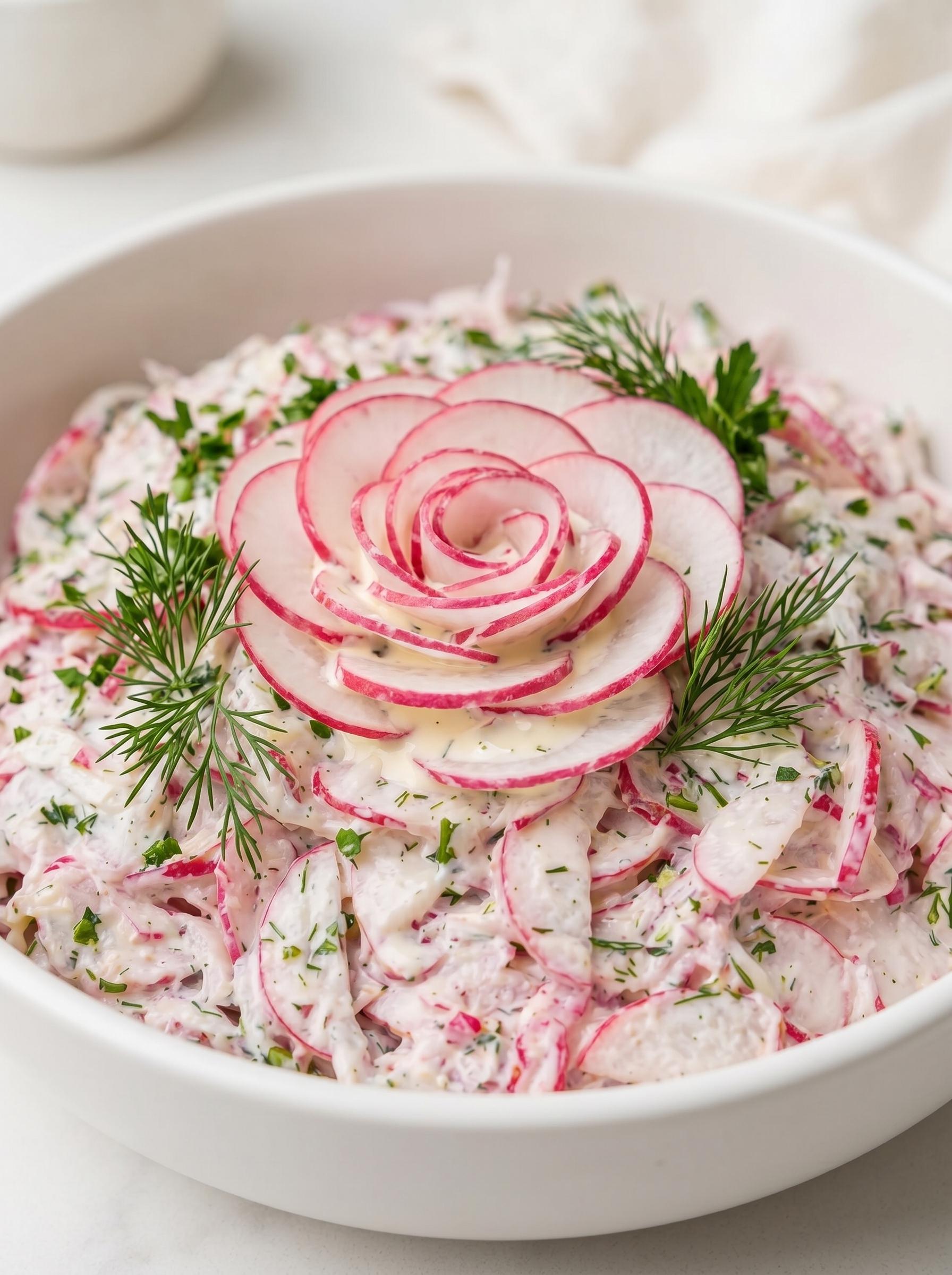 A bowl of food with a red onion on top.