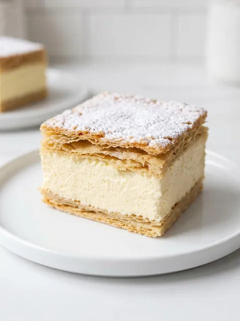 A slice of cream filled pastry.