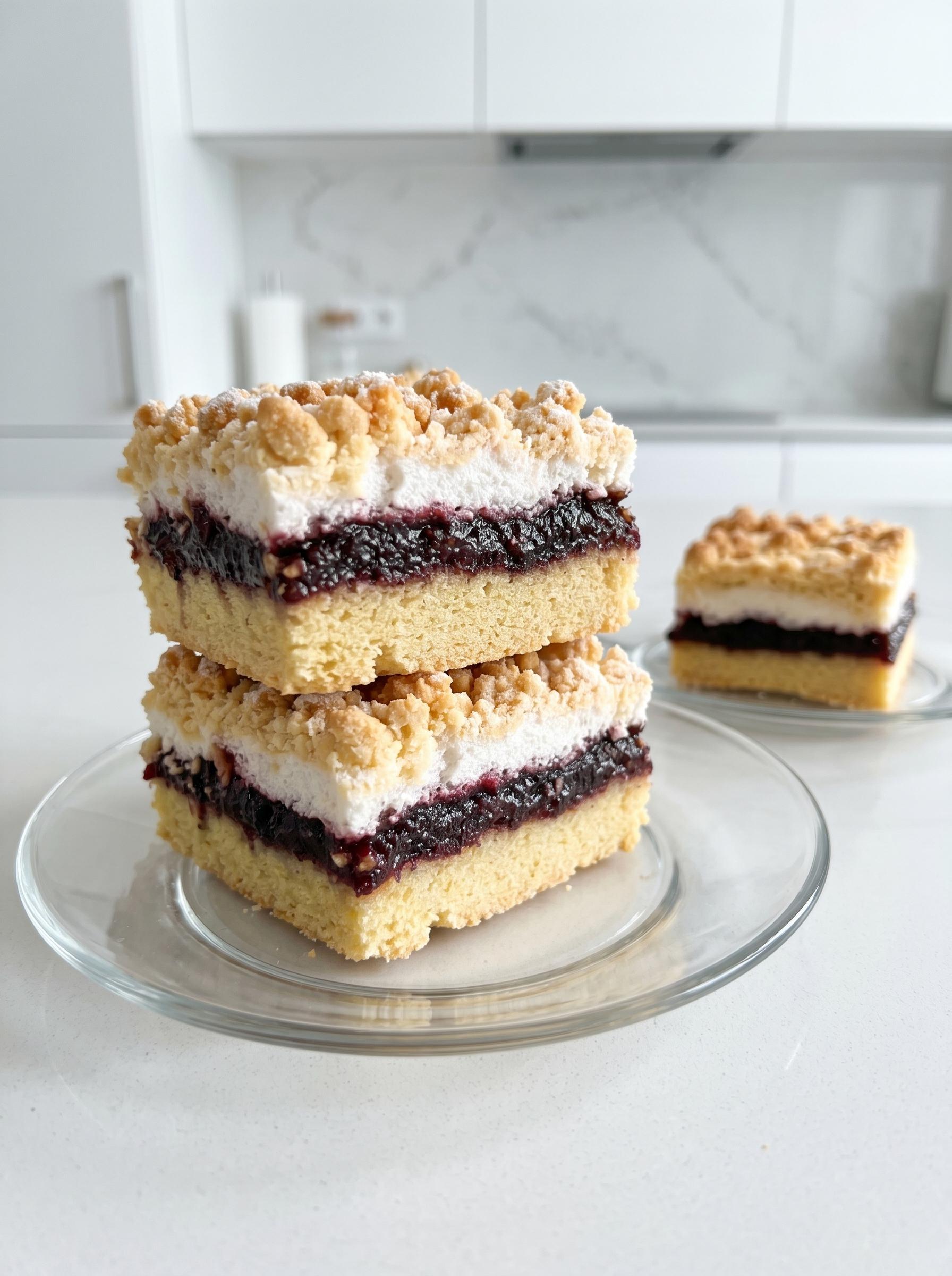 A stack of cake with berries on top.