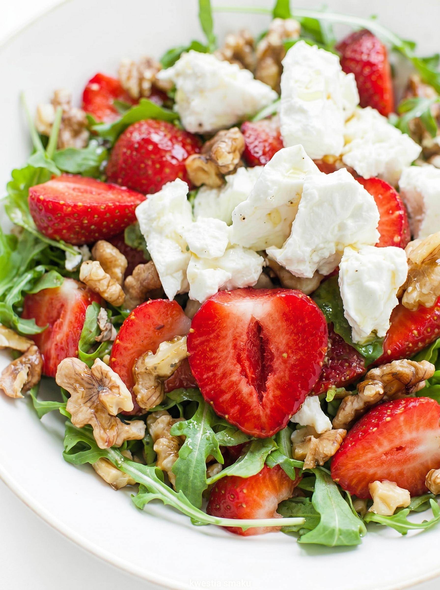A salad with strawberries and walnuts.