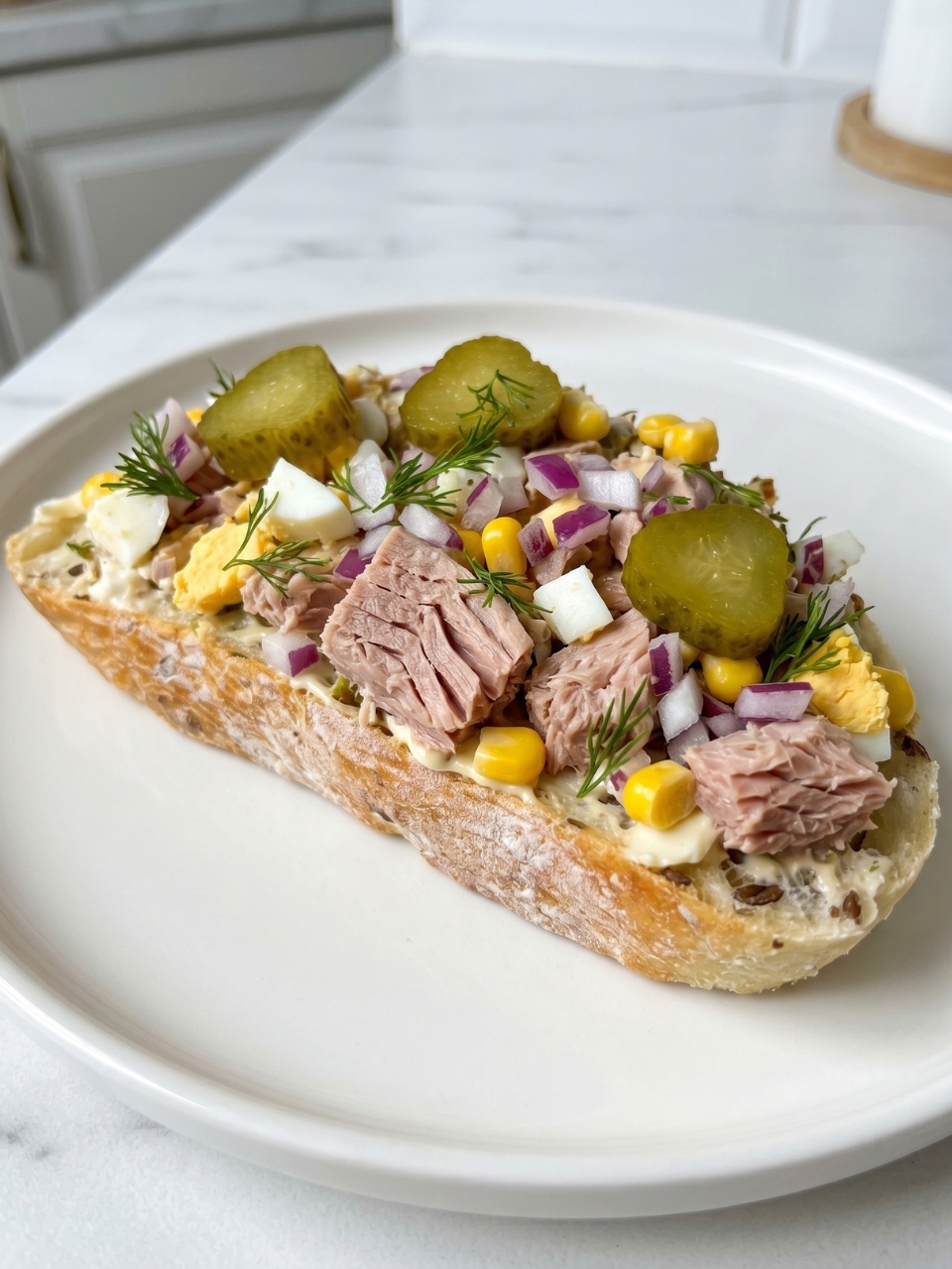 A plate of food with a sandwich and pickles.