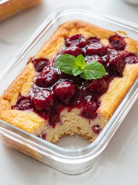 A piece of cake with berries and mint.