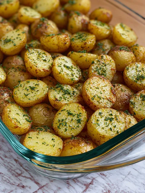 A dish of potatoes with herbs and spices.