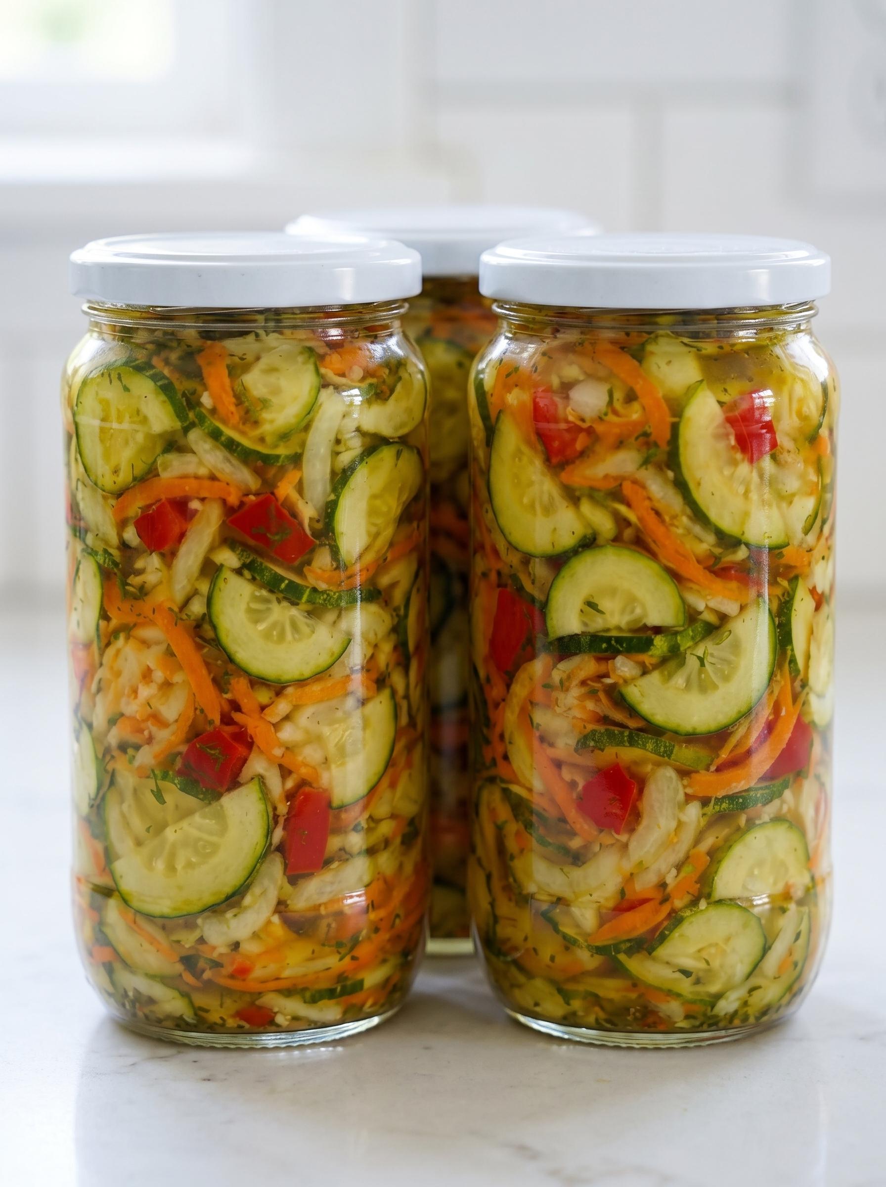 Two jars of pickled cucumbers.
