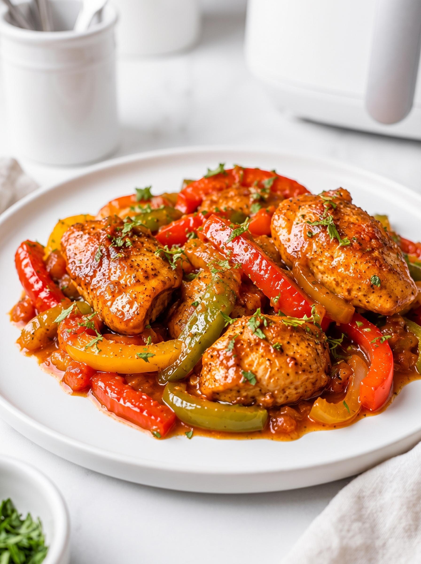 A plate of chicken in a tomato sauce.