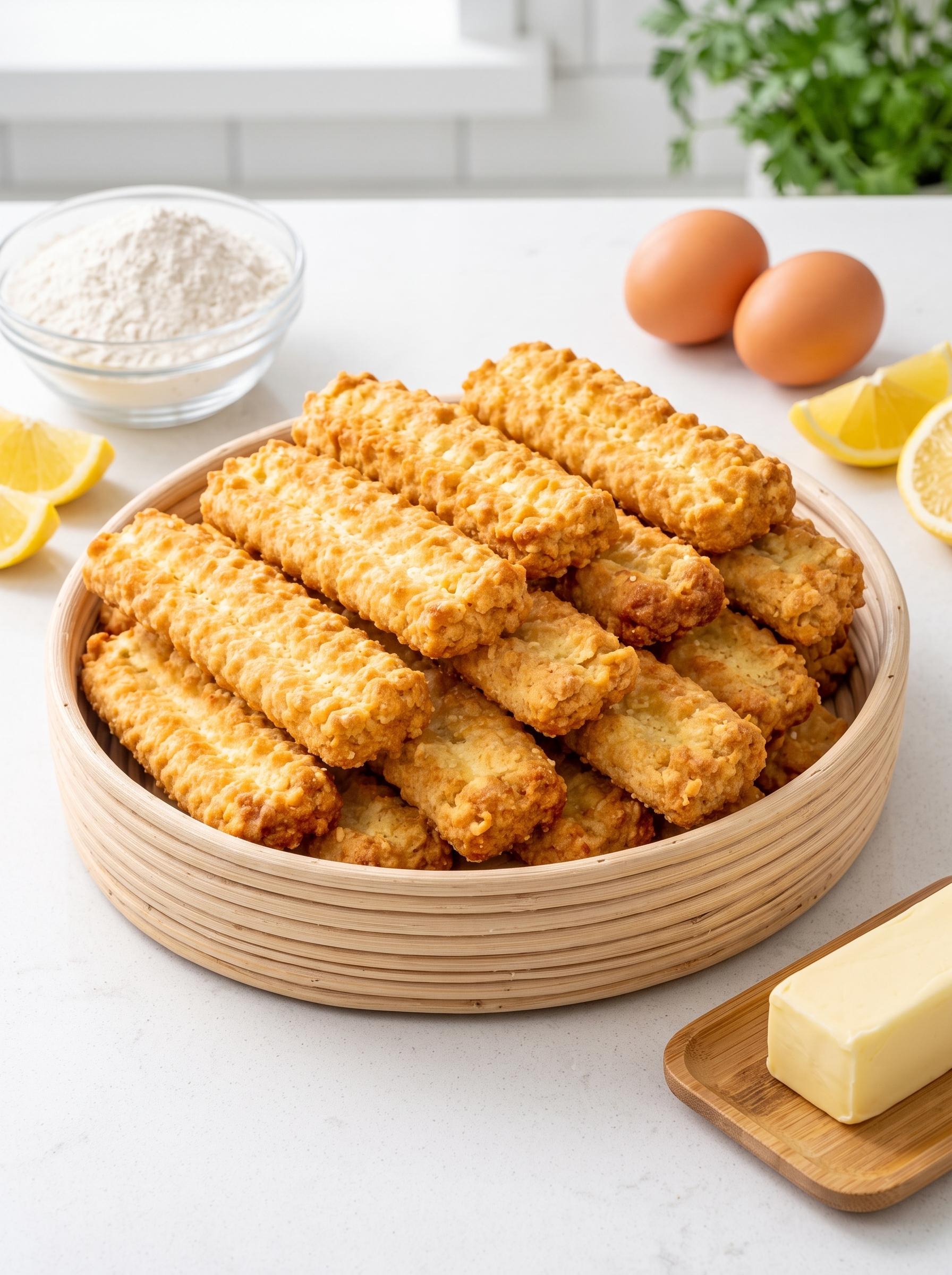 A wooden bowl filled with bread sticks.