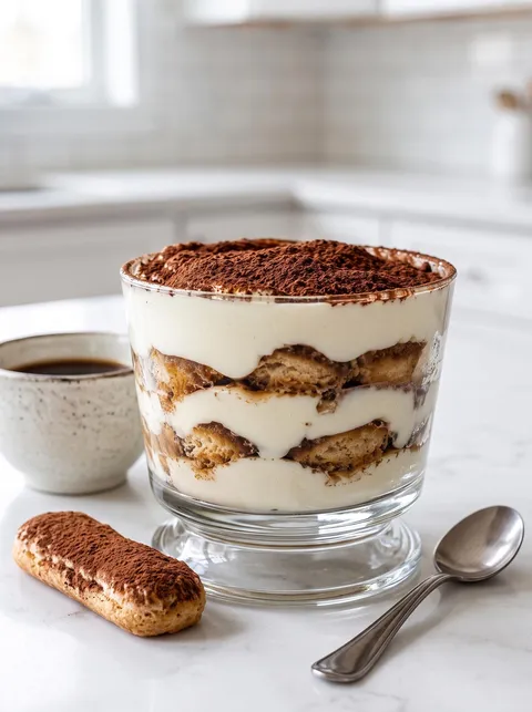 A dessert in a glass dish with a spoon and cookie.