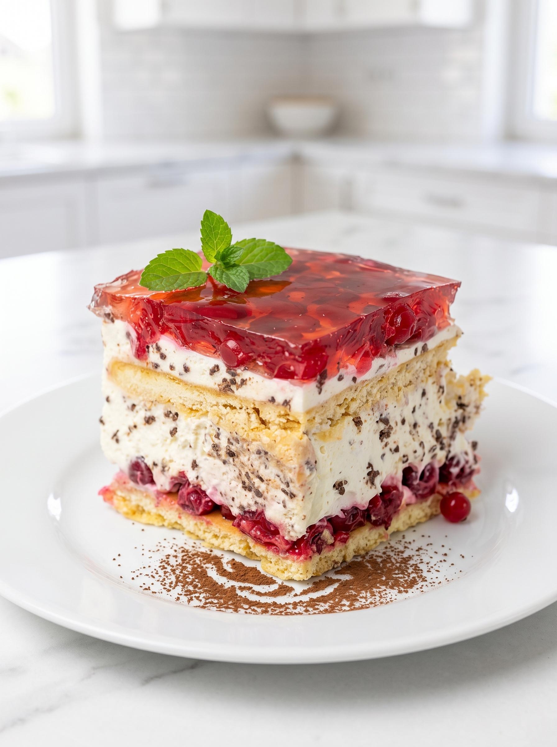 A slice of cake with strawberries on top.