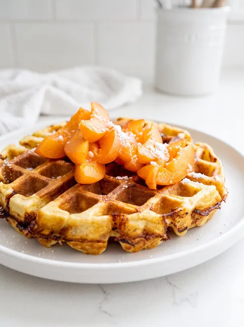 A waffle with fruit on top.