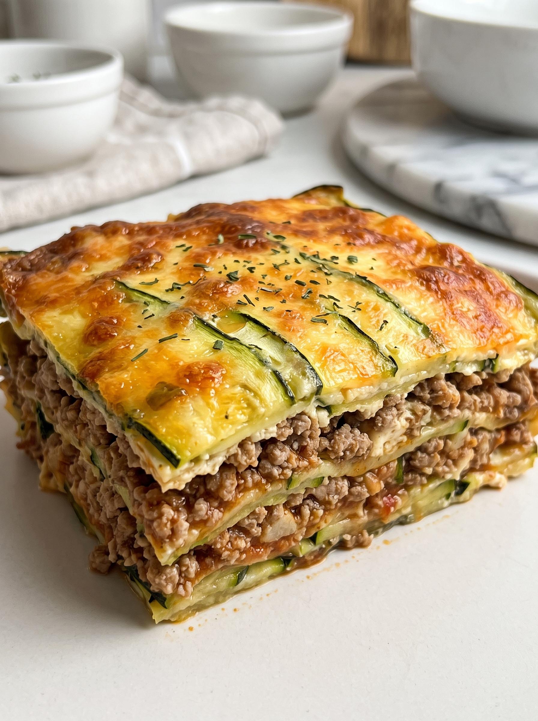 A stack of zucchini pizza.