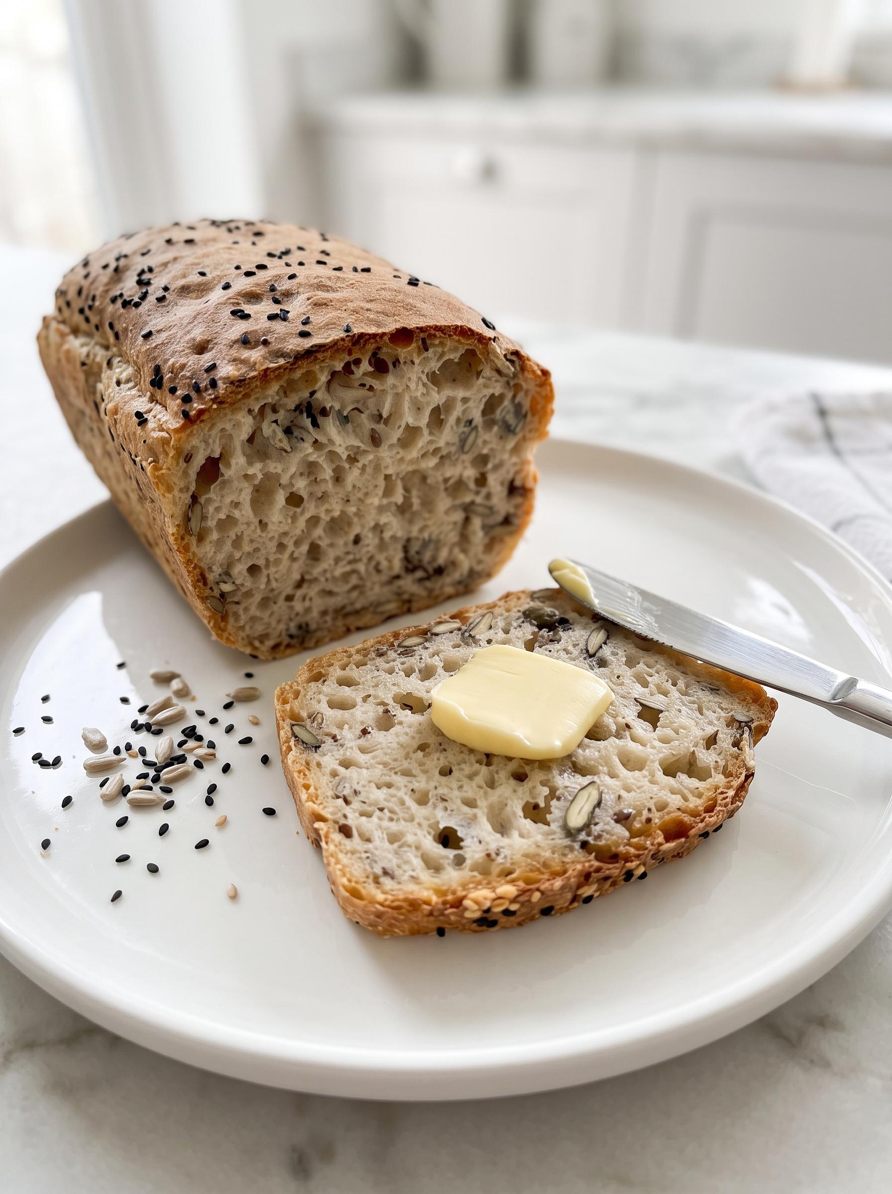 A slice of bread with butter on it.