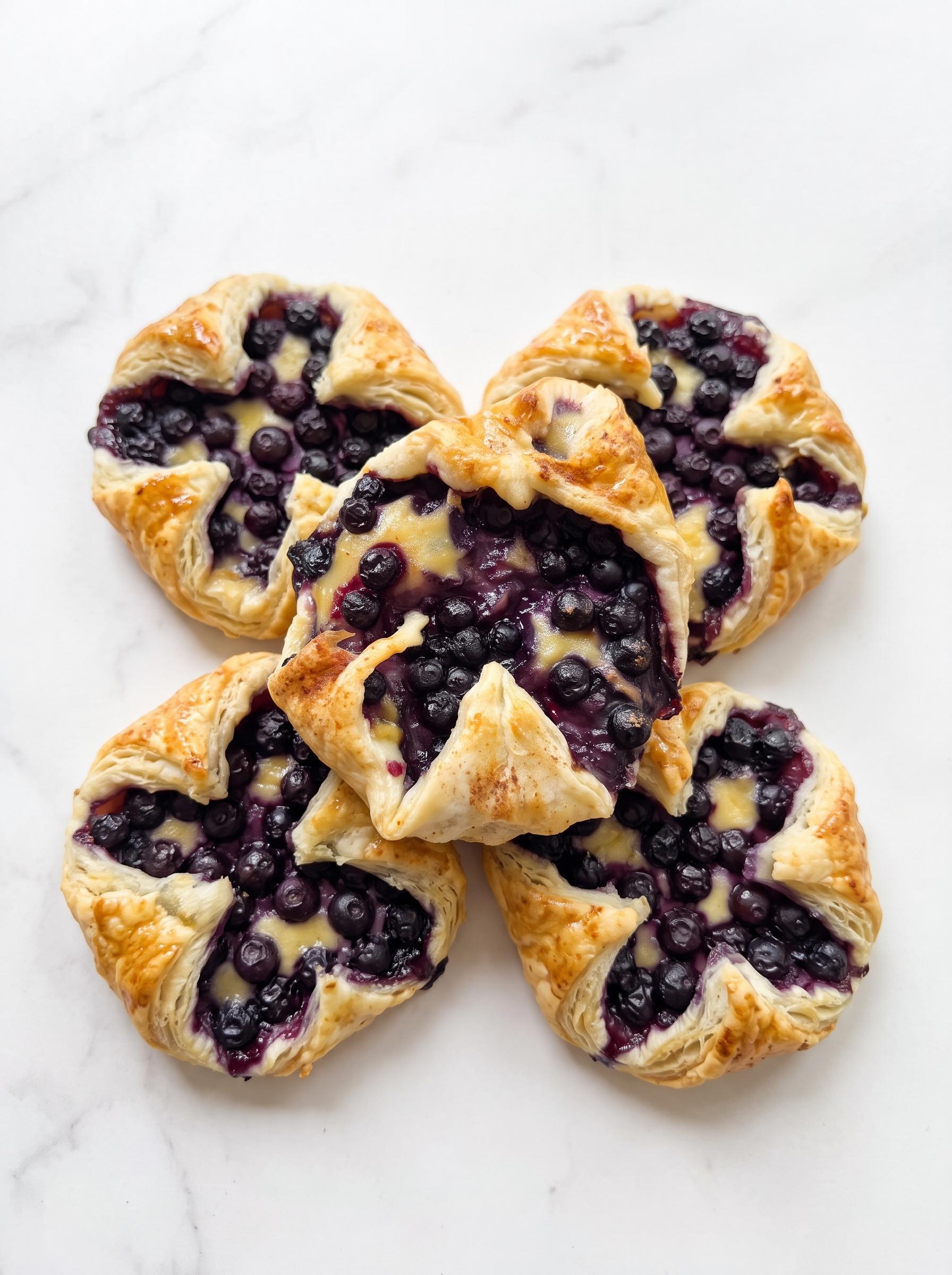 Blueberry pastry with a yellow filling.
