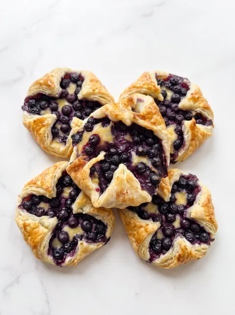 Blueberry pastry with a yellow filling.