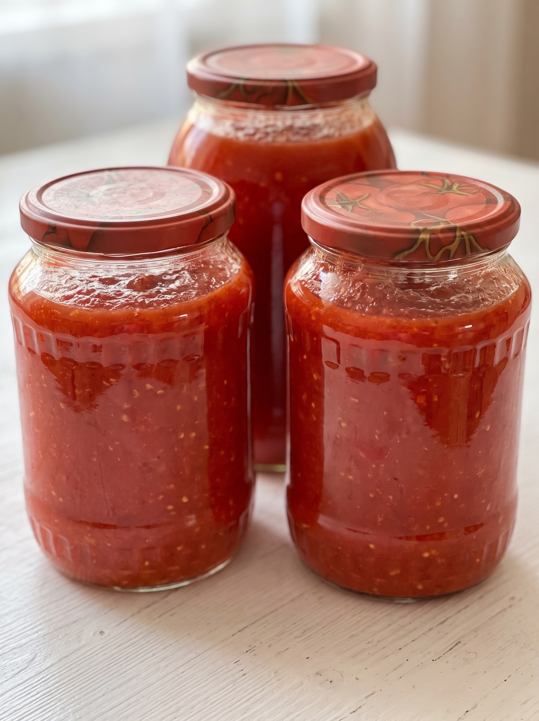 Three jars of pomegranate jam.
