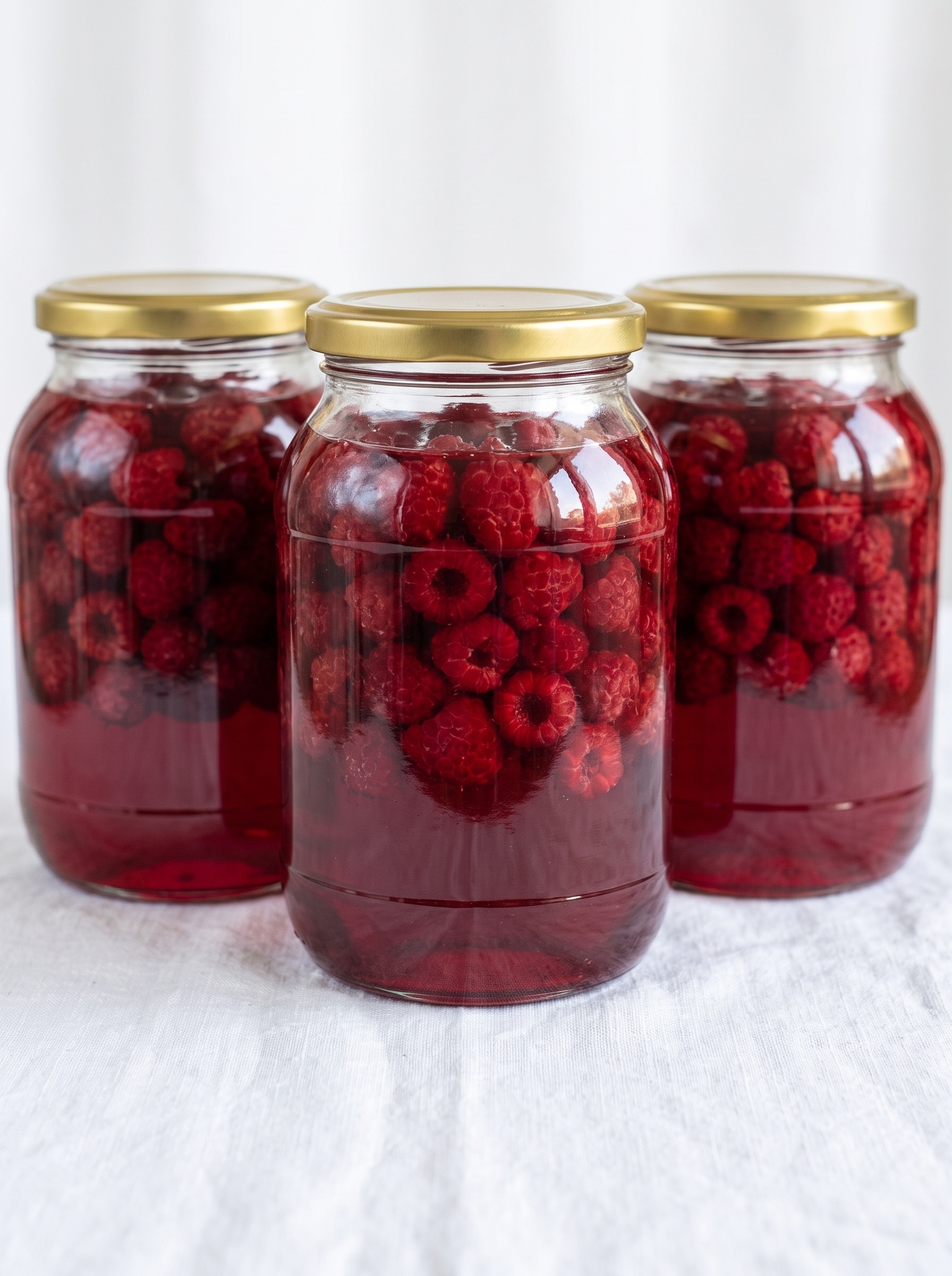 Three jars of raspberry syrup.