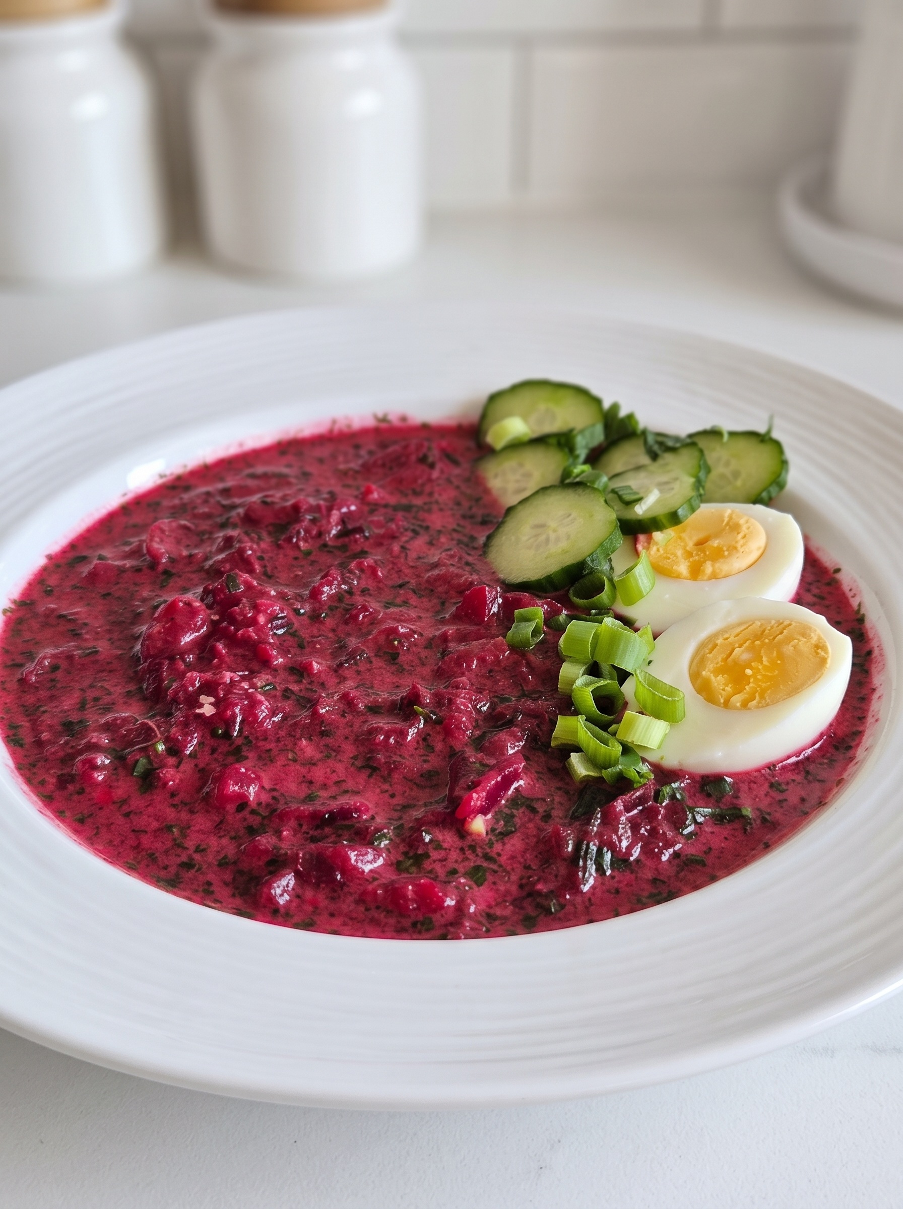 A plate of food with eggs, cucumbers, and meat.