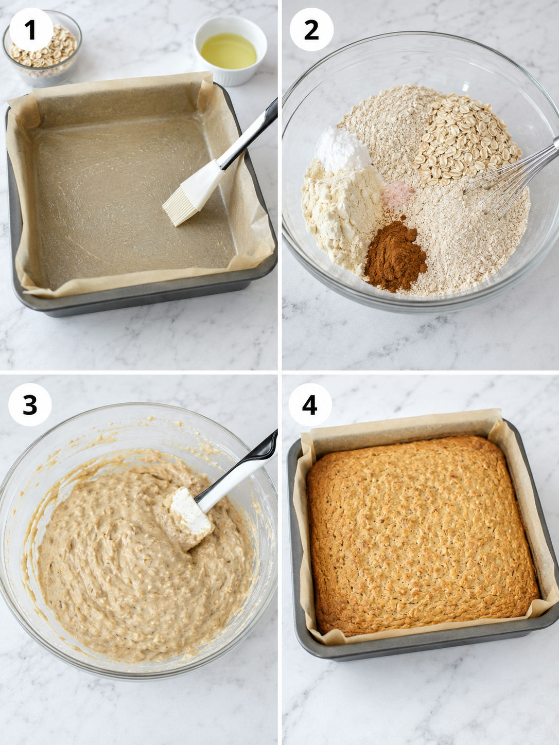 Four steps for making vanilla protein oat cake with raspberries