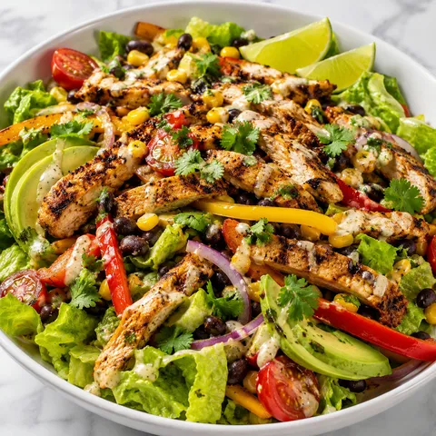 Sałatka fajita z kurczakiem, papryką, awokado i sosem limonkowym